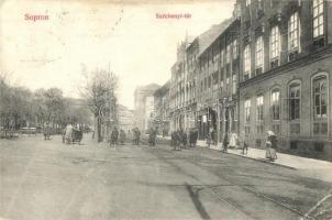 Sopron, Széchenyi tér villamossínekkel, Fleischer József üzlete (EK)