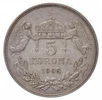 1908KB 5K Ag "Ferenc József" Körmöcbánya (23,92g) T:2,2- / Hungary 1908. 5 Korona Ag &quot...