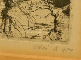 Váci András (1928-1989): Várpalota, rézkarc, papír, jelzett, paszpartuban, üvegezett fa keretben, 14...