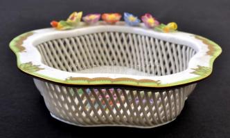 Herendi Viktória mintás áttört tálka, kézzel festett, jelzett, hibátlan, d:15 cm