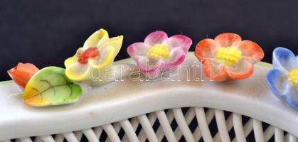 Herendi Viktória mintás áttört tálka, kézzel festett, jelzett, hibátlan, d:15 cm