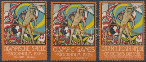 1912 Stockholmi olimpia 3 db 3 klf nyelvű levélzáró / 3 labels in 3 different languages