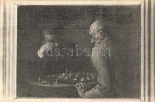 3 db VEGYES művészi sakk képeslap, 2 régi és 1 modern / 3 MIXED chess art postcards, 2 pre-1945 and ...