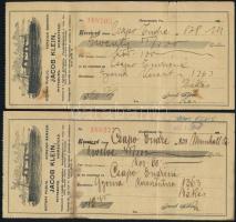 1910 Amerikába kivándorolt magyar által hazaküldött pénzösszegekről szóló csekkek 6 db / Cheques and...