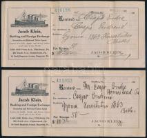 1910 Amerikába kivándorolt magyar által hazaküldött pénzösszegekről szóló csekkek 6 db / Cheques and...