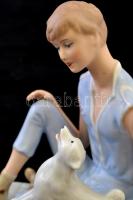 Wallendorf  ülő lány a kutyával, kézzel festett, jelzett, hibátlan, m:14 / Wallendorf girl with dog,...
