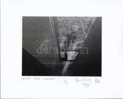 1983 Jankovszky György(1946-): New York, World Trade Center (10/2), feliratozva, aláírt, pecséttel jelzett, kartonra kasírozva, 12x16 cm / New York, World Trade Center, with artists stamp and signature on the verso, 12x16 cm