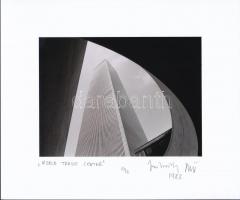 1983 Jankovszky György(1946-): New York, World Trade Center (10/2), feliratozva, aláírt, pecséttel jelzett, kartonra kasírozva, 13x16 cm / New York, World Trade Center, with artists stamp and signature on the verso, 13x16 cm