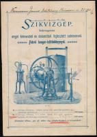 1898 Szikvízgép és szódásüveg reklám nyomtatvány. 22x30 cm