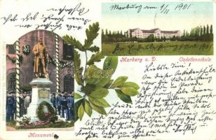 Maribor, Marburg; Franz Josef Monument, Cadettenschule / Franz Joseph monument, military cadet school. Purger & Co. floral (EK)