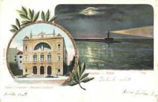 Split, Spljet, Spalato; Teatro Comunale / Obcinsko Kazaliste, Diga / theatre, lighthouse. G. A. Milisich, floral, Art Nouveau (Rb)