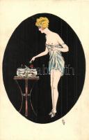 French gently erotic art postcard. A. A. P. Paris No.4170. artist signed