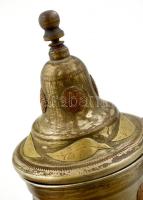 Théiére Moulay Hassan réz kiöntő, sárga és vörös réz rátétekkel, jelzett, m:21 cm