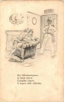 A tiszti szivar / Die Offizierszigarre / Casnicke cigare / Il zigao dell ufficiale / K.u.K. Kriegsmarine, humorous mariner art postcard. C.F.P. Nr. 80. a.  + Zensuriert SMS Eh. Ferd. Max. s: Ed. Dworak  (EK)