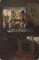 3 db régi festmény művészlap, hölgyek / 3 pre-1945 art motive postcards, paintings, ladies