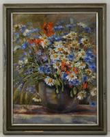 Olvashatatlan jelzéssel: Virágcsendélet. Pasztell, papír, üvegezett keretben, 58×44 cm