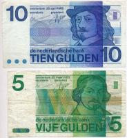Hollandia 1968. 10G + 1973. 5G Joost van den Vondel T:III  Netherlands 1968. 10 Gulden + 1973. 5 Gulden Joost van den Vondel C:F  Krause 91b, 95.a