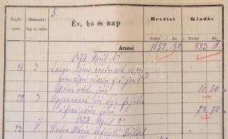 1874 A Lipótvárosi Egyház pénztári naplója. - A Szent István Bazilika bevételei és kiadásainak kimut...