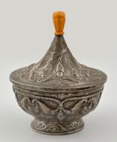 Dr. Fettich Nándor (1900-1971): Honfoglalás kori ezüst (Ag.) fedeles csésze másolata, poncolt, kalapált, jelzett, m:15 cm bruttó:274 g / Silver cup with lid, hallmarked