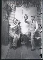 cca 1910 Gráf Rudolf fényképész trükkfotói önmagáról (felezett képmező, két expozíció), 3 db vintage...