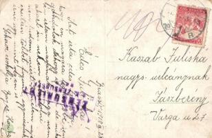 Art postcard with lady on the bridge + K.u.K. Zensurstelle (EK)