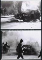 cca 1940 Budapest, kigyulladt automobil, 5 db vintage negatívról készült mai nagyítás, 13x18 cm