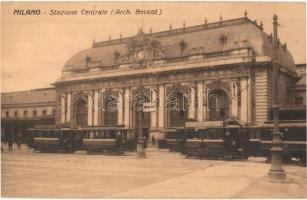 Milano, Milan; Stazione Centrale (Arch. Boucot), Chinina-Migone / railway station with trams