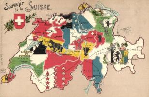 Souvenir de la Suisse / Swiss map with coat of arms, Edition Cartes-Postales Kunzli No. 2128. litho (EK)