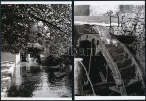 cca 1950 Vízimalom, 2 db vintage negatívról készült mai nagyítás, 18x13 cm / water mill, 2 modern copies of vintage photos, 18x13 cm