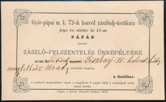 1871 A győr-pápai 72. honvéd zászlóalj zászlószentelésére szóló meghívó, nyomtatvány és levélboríték