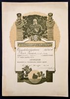 1914 Lövész kitüntetés viselésére jogosító litografált oklevél / Shooter lithographic warrant. 28x39 cm
