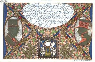 1911 Wien, Vienna; Internationale Post-Wertzeichen Ausstellung. Secession / International postmark exhibition. Art Nouveau art postcard, So. Stpl, 3 Heller Ga. s: Erwin Puchinger (Rb)