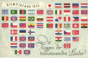 1936 Olympiajahr, Die Flaggen der teilnehmenden Länder. Reichssportverlag / Summer olympics, the flags of the participating countries (EK)