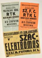 1944 3 db football mérkőzés plakát, kis csapatok RTK, SZFC, SZAC, Elektromos. Egyiken cenzúra bélyegzéssel / 3 football match posters 33x46 cm, 60x40 cm