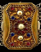 cca 1850 ezüst (Ag.) biedermeier nyakdísz aranyozott filigrán közép résszel, csiszolt kővekkel, jelz...