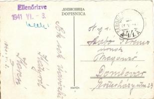 Újvidék, Novi Sad; Szentháromság tér, bank, hirdetőoszlop / square view with bank and advertising co...