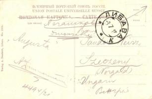 Liepaja, Libau; Grosse Strasse / street view, Hotel Kronstadt, Rud. Berg ship chandler, TCV card  (E...