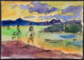 Antal Irén (1903-1999): Vízparton, akvarell, papír, hátulján jelzett, 31×44 cm