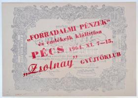 1964-1968. Különböző, Pécsett rendezett kiállítások alkalmából felülnyomott, nagyrészt pengő papírpé...