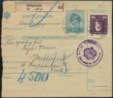 1916 Csomagszállító 60h bérmentesítéssel / Parcel card "PLATZKOMMANDO des k.u.k. Kommando der Südwestfront"