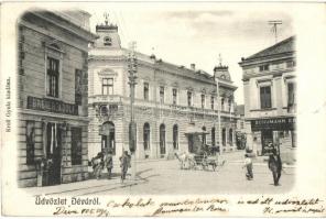 Déva, utcakép, Központi szálloda, Schumann és Elsásser és Breier Adolf üzlete. Kroll Gyula kiadása / street view with hotel and shops