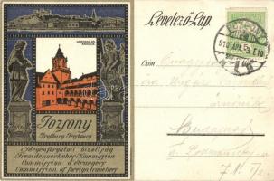 Pozsony, Pressburg, Bratislava; Városháza. Idegenforgalmi Bizottság művészlapja. Angermayer Károly kiadása / Rathaus, Fremdenverkehrs-Kommission / town hall. Tourism Committee Art Nouveau art postcard