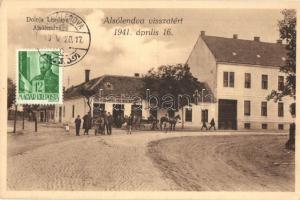 Alsólendva, Dolnja Lendava; utcakép Ivan Toplak üzletével. "Visszatért 1941" Ernest Balkányi kiadása / street view with shop, irredenta