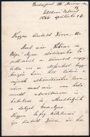 1884 Lóczy Lajos (1849-1920) geológus saját kézzel írt levele, Dörre Tivadar (1858-1932) festőművésznek címezve