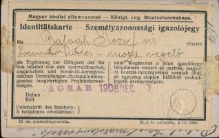 1908 Mozdonyvezető fényképes vasúti igazolványa / Railway id of a locomotive runner