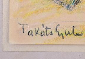 Takáts Gyula (1911-2008) Kossuth-díjas magyar költő, író: Becehegyi mandulafák. Pasztell, papír. Jel...