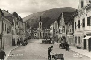 Weyer a. d. Enns, Strassenbild mit Geschäfte / street view with shops, automobile. Carl Harrer photo