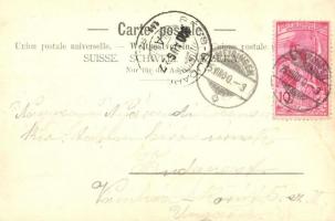 Brünig, Bahnhof-Buffet / railway station with locmotive and train