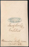 1864 Semsey László feliratozott, vizitkártya méretű fényképe, Josef Geil műterméből, 9,6x6 cm