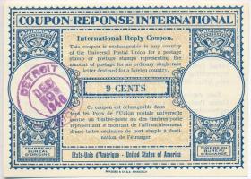 Amerikai Egyesült Államok 1948. 9c Nemzetközi válaszdíjszelvény vízejeles papíron, pecséttel T:I USA 1948. 9 Cents International Reply Coupon on watermarked paper, with stamp C:UNC